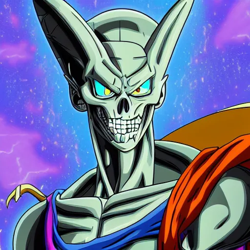 Image similar to portrait painting of skeletor as beerus, art by akira toriyama, 4 k, dragon ball artstyle, cel shaded, highly detailed, epic lighting