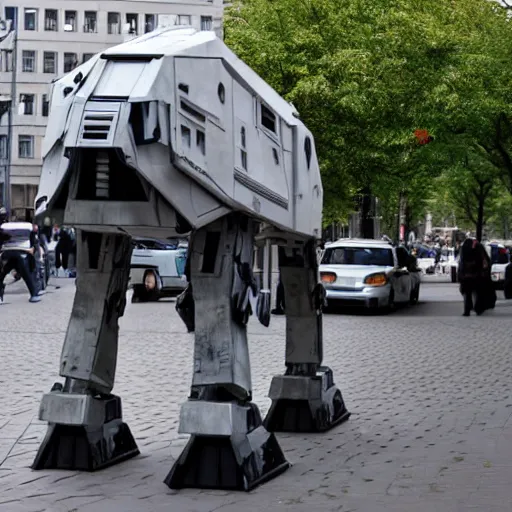 Image similar to a star wars AT-AT in the streets of berlin, 8k