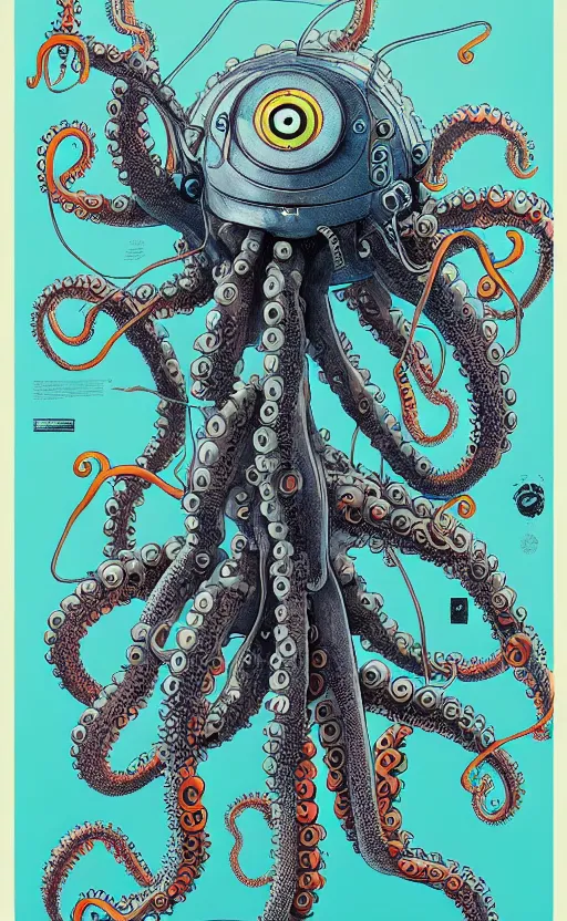 Image similar to robotic octopus by miyazaki, illustration, kenneth blom, mental alchemy, james jean, pablo amaringo, naudline pierre, contemporary art, hyper detailed