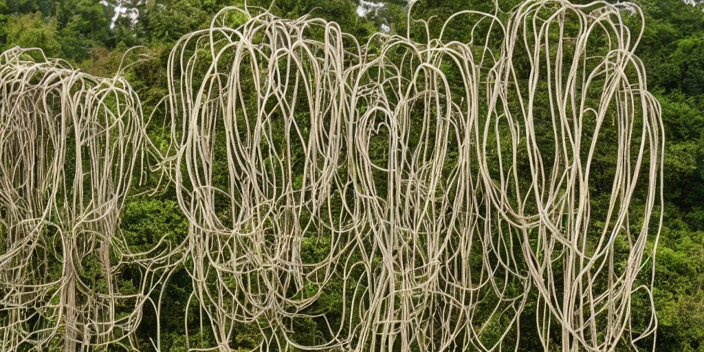 Prompt: spaghetti trees, in a field of mushroom cream sauce