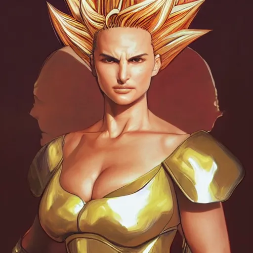 Image similar to super saiyan natalie portman, highly detailed, digital painting, artstation, concept art, smooth, sharp focus, illustration, art by artgerm and greg rutkowski and alphonse mucha