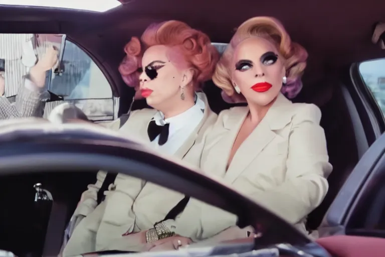 Image similar to lady gaga and judy garland in carpool karaoke, lady gaga, judy garland, red weapon 8 k s 3 5, cooke anamorphic / i lenses, highly detailed, cinematic lighting