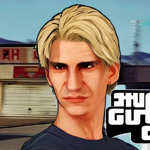 Prompt: XQC as a GTA character in a loading screen