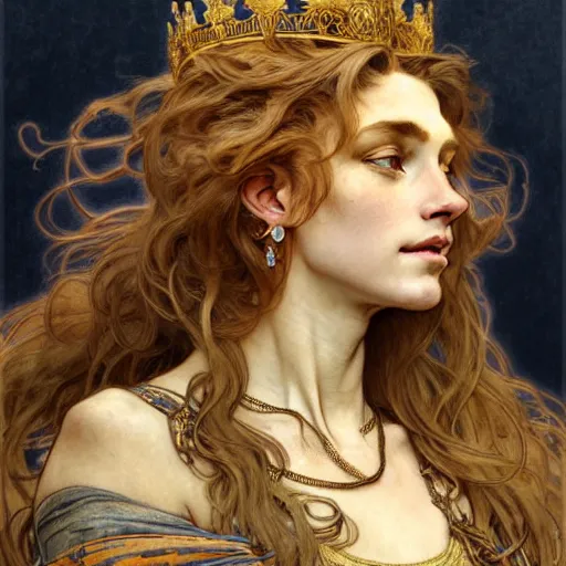 Image similar to highly detailed portrait of a majestic lioness queen as a beautiful woman. d & d, art by anton pieck and augustus edwin mulready and alphonse mucha and magali villeneuve. trending on artstation, intricate details, energetic composition, golden ratio, concept art, illustration, elegant art