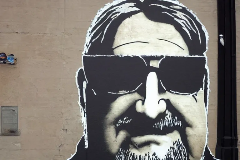 Image similar to gabe newell painted by banksy