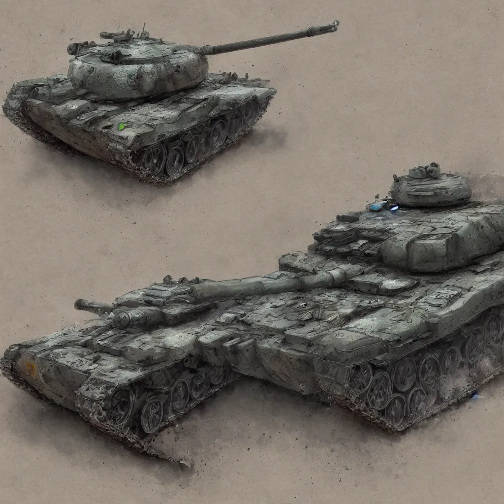 Prompt: realistic, slightly damaged tank on the battlefield, detailed, digital art