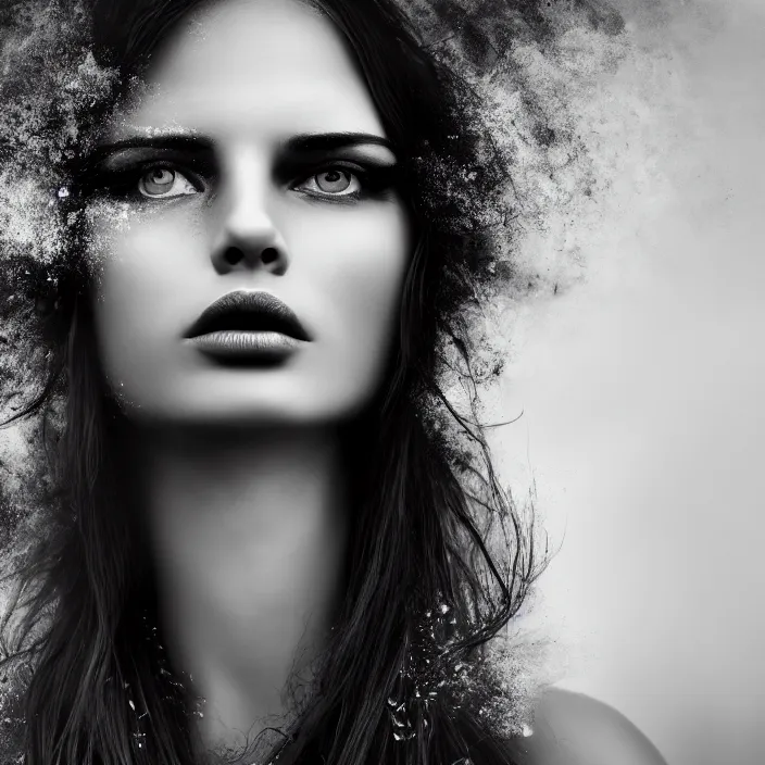 Prompt: young beautiful woman, gorgeous face, black and white photography, surreal, artist, full - body, 8 k, unreal engine 5, ultra sharp focus, art by victoria siemer, kirsty mitchell, laura zalenga