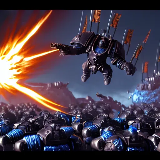 Image similar to Astartes Space Marines fight against space orcs in an epic battle, Cinematic style 4K