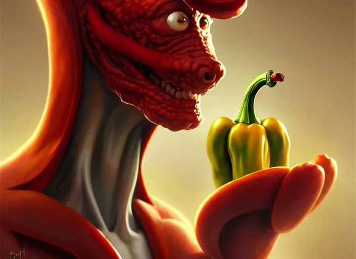 Image similar to a anthropomorphic pepper wearing a lab coat, diffuse lighting, fantasy, intricate, elegant, highly detailed, lifelike, photorealistic, digital painting, artstation, illustration, concept art, smooth, sharp focus, art by frank frazetta and marco bucci and loish and rossdraws and artgerm and alphonse mucha