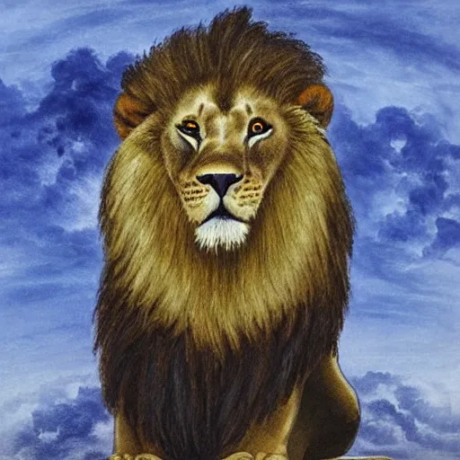 Image similar to “ a lion sitting on a cloud ”