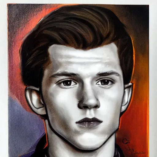 Prompt: tom holland, portrait by colete martin