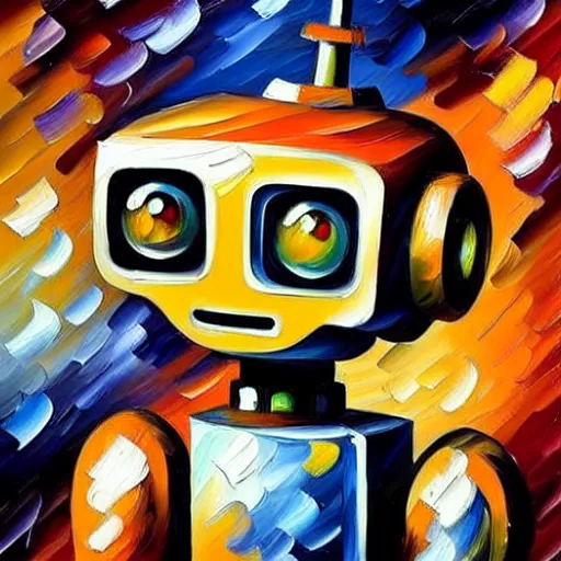 Prompt: a cute little robots painting by leonid afremov