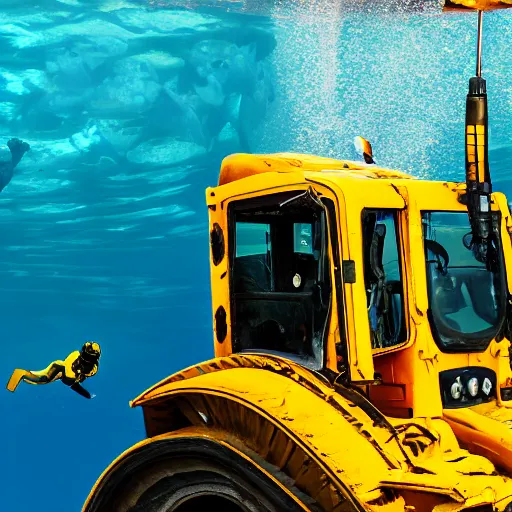 Prompt: bulldozer superimposed on underwater landscape