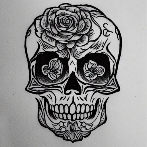 Cute skull and flowers tattoo template By SmartStartStocker | TheHungryJPEG