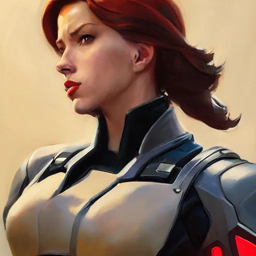 Prompt: greg manchess portrait painting of fully armored cap america aka black widow as overwatch character, medium shot, asymmetrical, profile picture, organic painting, sunny day, matte painting, bold shapes, hard edges, street art, trending on artstation, by huang guangjian and gil elvgren and sachin teng