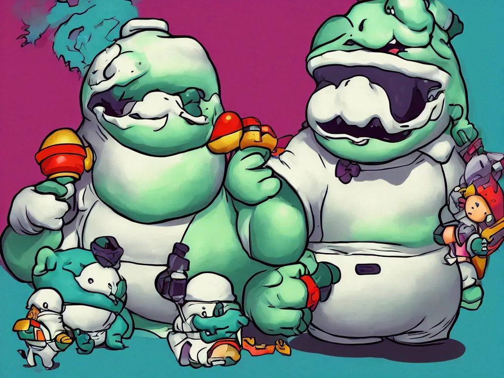 Image similar to the Stay Puft Marshmallow Slimer, 80s fantasy, trending on artstation