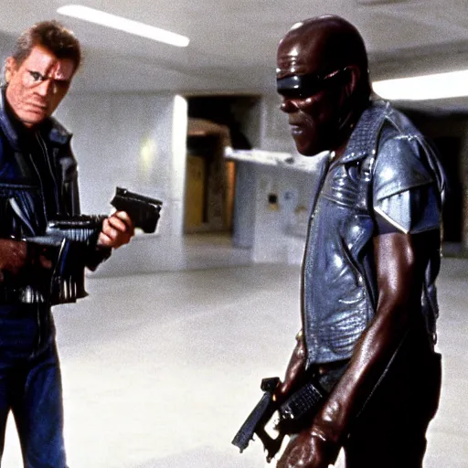 Image similar to Samuel L. Jackson plays Terminator, scene from the film