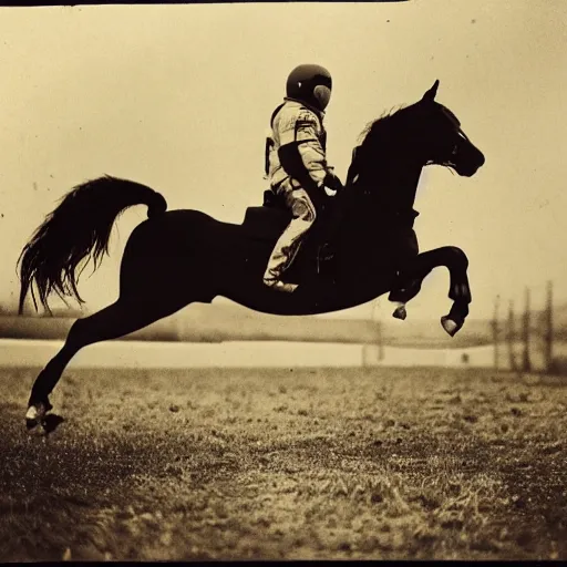 Prompt: A photograph of a horse riding an astronaut