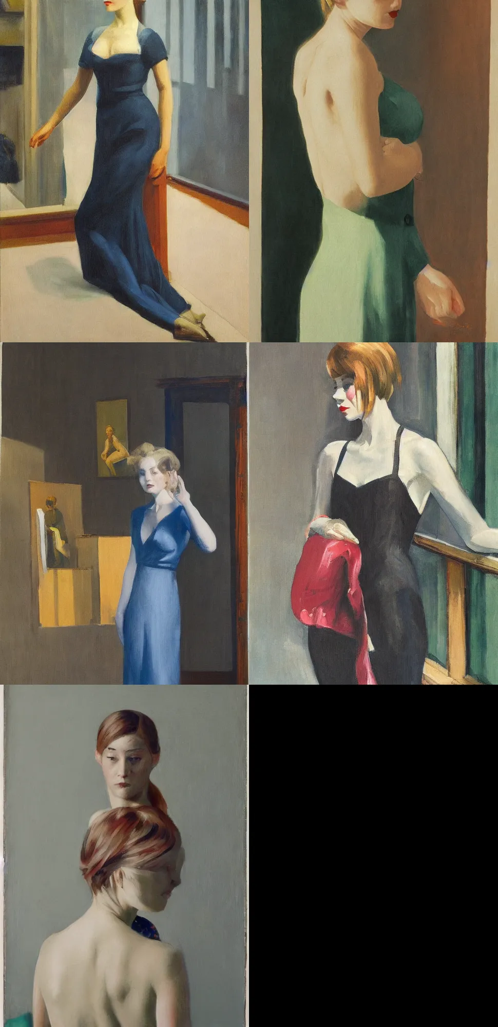 Image similar to a highly - detailed painting by edward hopper of a fashion photography portrait.