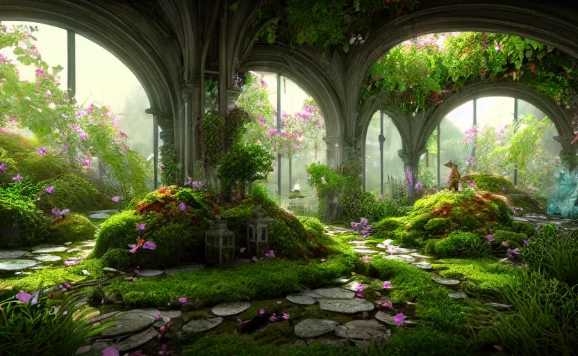 Prompt: inside an ethereal magical garden, highly detailed, 8 k, hdr, award - winning, octane render, artstation