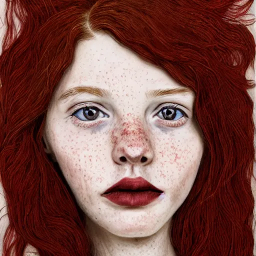 Image similar to A Swiss French Red Haired Girl With Freckles :: Symmetrical Portrait