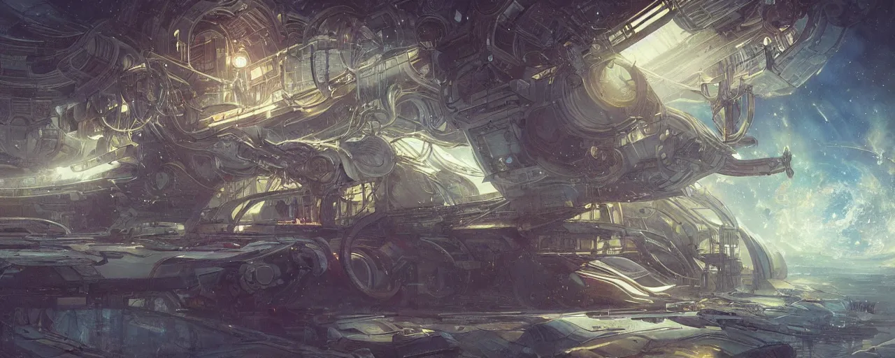 Prompt: A outside view of abandoned space station in the deep space, fantasy, intricate, elegant, highly detailed, digital painting, artstation, concept art, illustration, art by artgerm and greg rutkowski and alphonse mucha