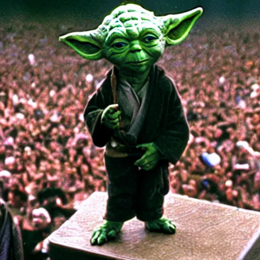 Image similar to yoda performing at woodstock