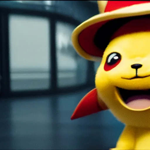 Prompt: a film still of luffy in detective pikachu