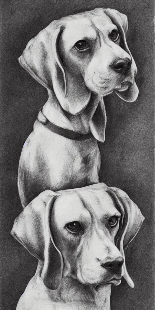 Image similar to sitting beagle, artist sketch, Michelangelo, beautiful composition, masterpiece