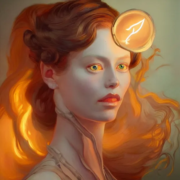 Prompt: a highly detailed portrait in the style of john currin and in the style of peter mohrbacher. glowing rune of magical power.