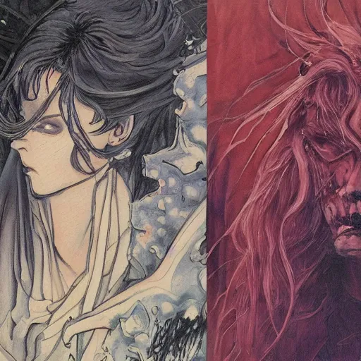 Image similar to a painting in the style of ayami kojima and in the style of charles vess and in the style of charles dulac.