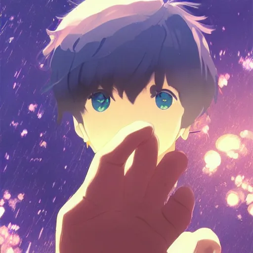 Prompt: a rough golden crystal with human head and hands, poster art by makoto shinkai, featured on pixiv, environmental art, official art, anime, movie poster