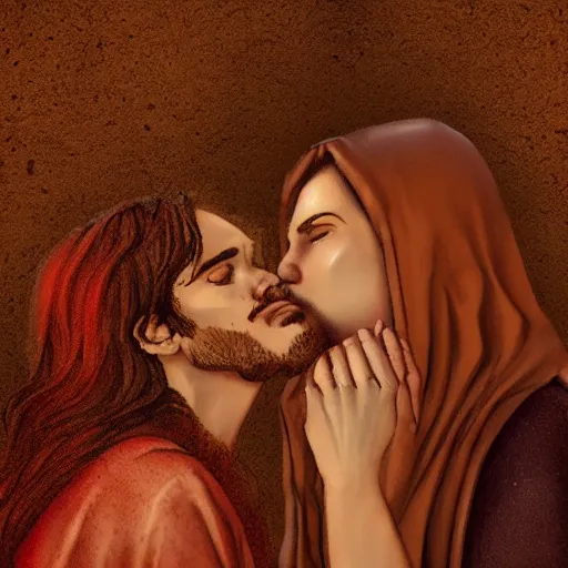 Prompt: jesus kissing a sensual woman in jerusalem, artstation