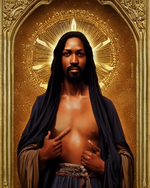 Prompt: black jesus, oil on canvas, artstation, by j. c. leyendecker and edmund blair leighton and charlie bowater, octane