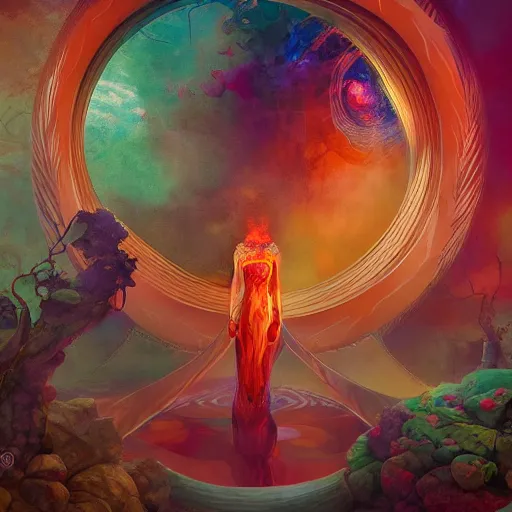 Prompt: dreamlike primordial garden glitchcore , glossy painting, Art Nouveau Cosmic 4k Detailed Matte Illustration featured on Getty Images ,CGSociety, Jade and Carrot orange color scheme, Pastiche by Marc Simonetti, Pastiche by Cedric Peyravernay