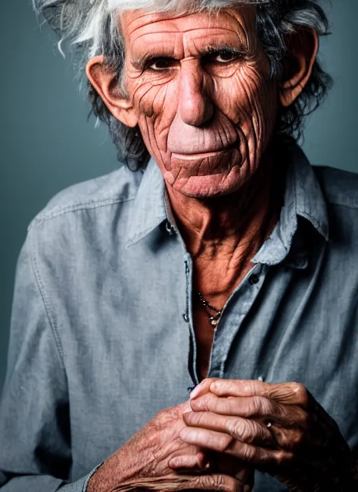Image similar to DSLR photo portrait still of 232 year old age 232 Keith Richards at age 232!!!, 85mm f1.8