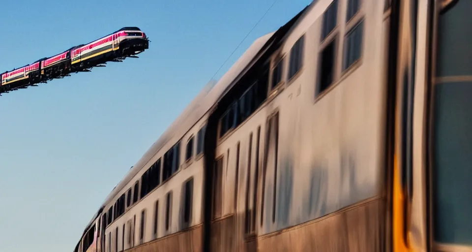 Prompt: a train flying on the sky