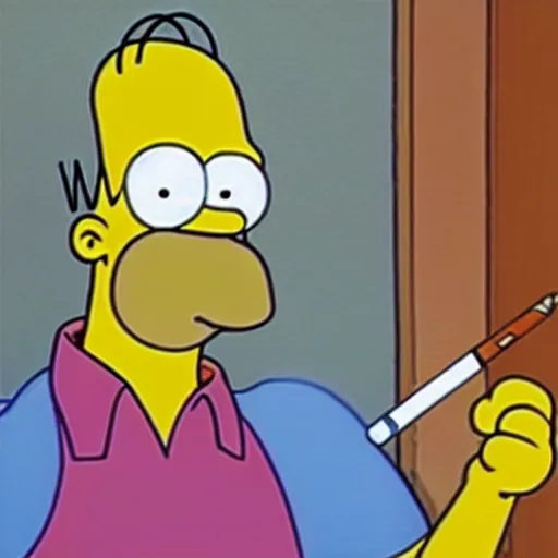 Prompt: homer from the simpsons smoking a cigarette