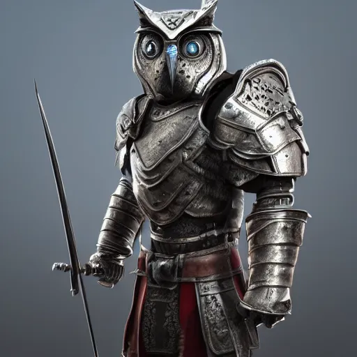 Image similar to warrior with metal owl armour, highly detailed, 4k, HDR, award-winning, octane render