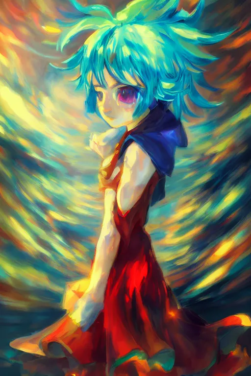 Prompt: cirno from touhou, by ross tran, background by alena aenami, oil on canvas