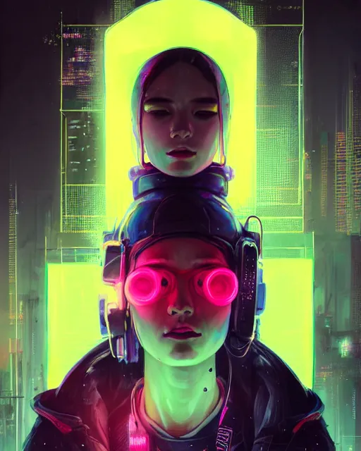 Image similar to detailed portrait neon operator girl, cyberpunk futuristic, neon, reflective puffy coat, decorated with traditional japanese by ismail inceoglu dragan bibin hans thoma greg rutkowski alexandros pyromallis nekro rene margitte, illustrated, perfect face, fine details, realistic shaded, fine - face, pretty face