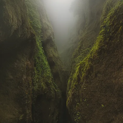 Image similar to emerald urban canyon evergreen forest in fog