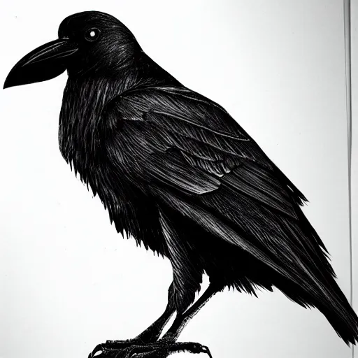 Image similar to detailed crow illustration, full body, concept art, black ink on white paper, sketched 4k