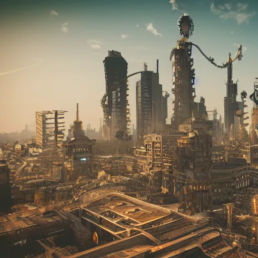 Image similar to 8 k hd detailed octane render of a steampunk city skyline
