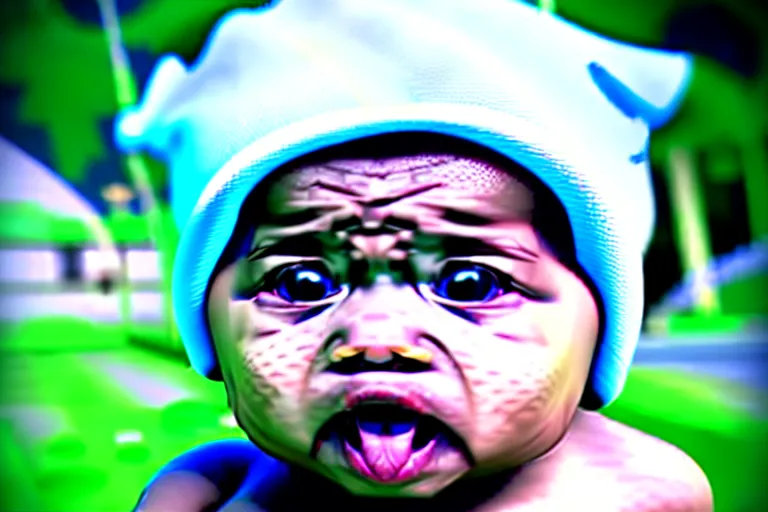 Prompt: trypohobia baby lookin at me stupid, viscious aura, god's eternal hatred for all humanity