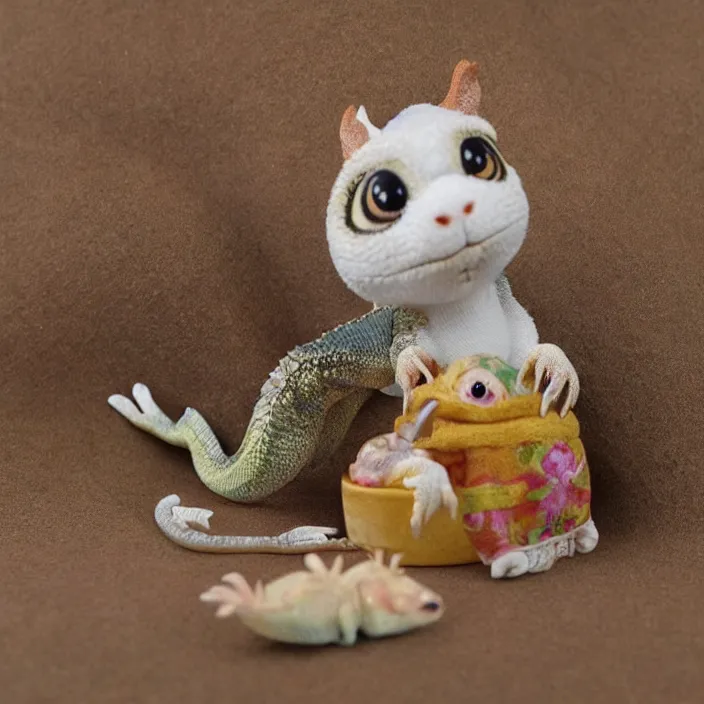 Image similar to bearded dragon as calico critters, detailed product photo