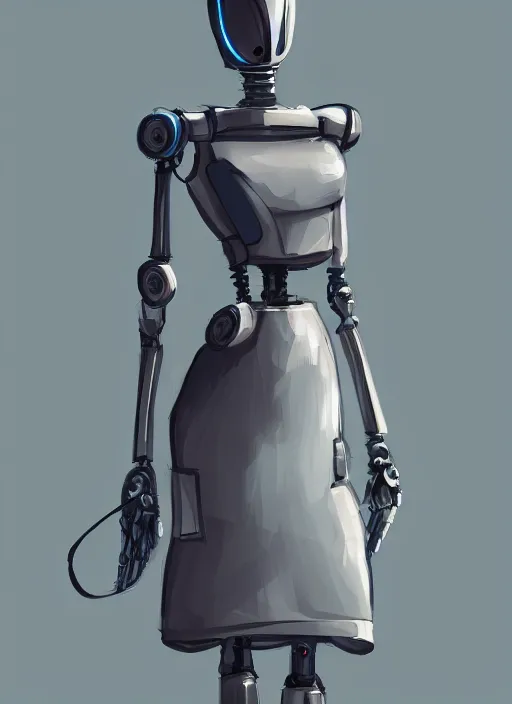 Image similar to a robot wearing a maid dress, full body shot, highly detailed, digital painting, artstation, concept art, smooth, sharp focus, illustration