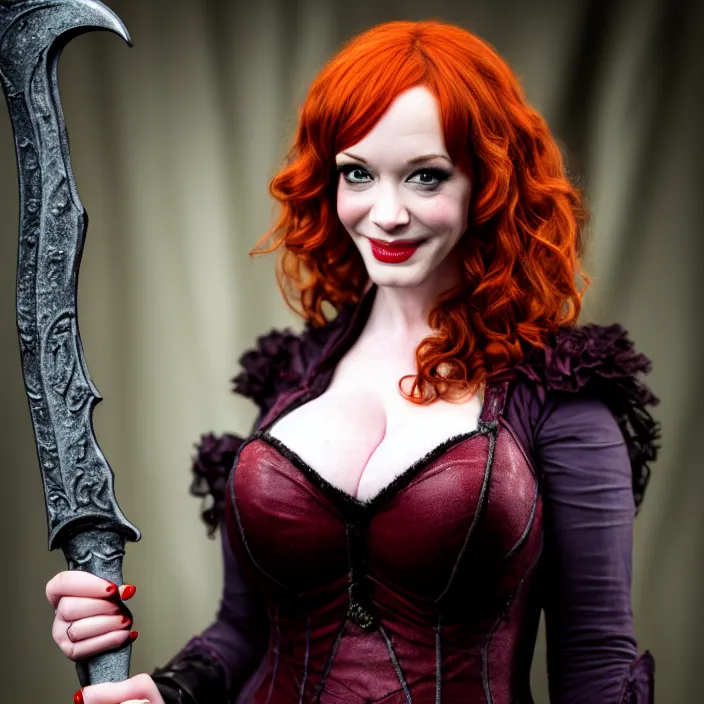 Image similar to full body photograph of christina hendricks as a vampire warrior. extremely detailed. dslr. 8 5 mm.