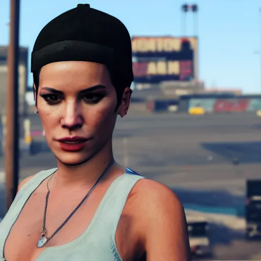 Image similar to Halsey in GTA V, 4k