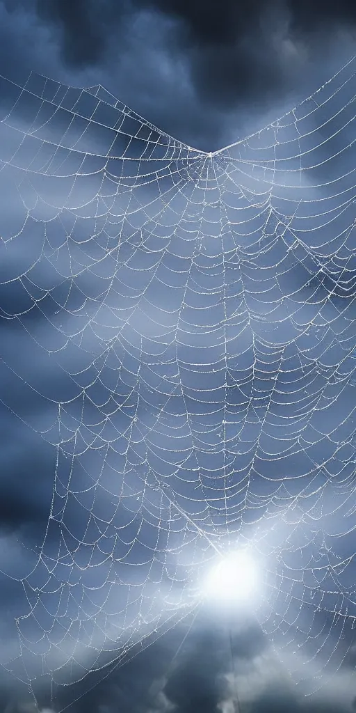 Prompt: a cobweb scattered in the sky realistic stormcloud with glimpses of flares